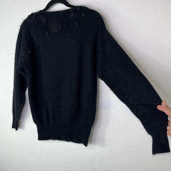 Vintage Susann D Black Lambswool Angora Rabbit Hair Blend Sweater Size L, Winter - Picture 6 of 8
